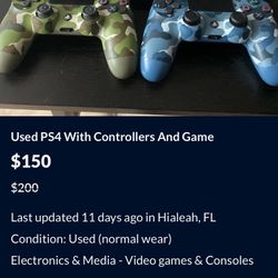 PS4 With Game And Controllers 