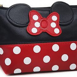 Cute Portable Leather Cosmetic bag Toiletry Pouch for Women Teen Girls Kids (Black)