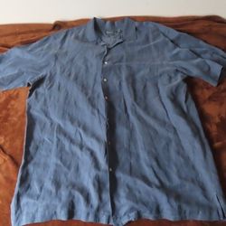 VINTAGE Polo Ralph Lauren Shirt Mens Blue Loop Collar Silk Linen Casual XL Tall