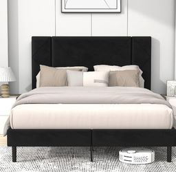 Velvet Black Queen Size Bed