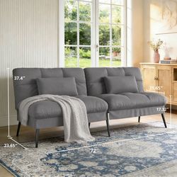 New 72″Futon Sofa Bed,Modern Convertible Sleeper Sofa, Fabric Futon Couch with Multi-Position Backrest for Living Room Furniture New in box B001 * 【