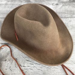 Vintage Wool Felt Hat Cowboy Australian Outback Leather Strap SZ M