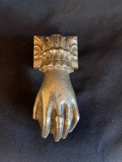 Vintage Brass Door Knocker Hand Holding Ball Old