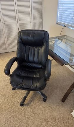Black Executive Office Chair + Glass Top Computer Desk