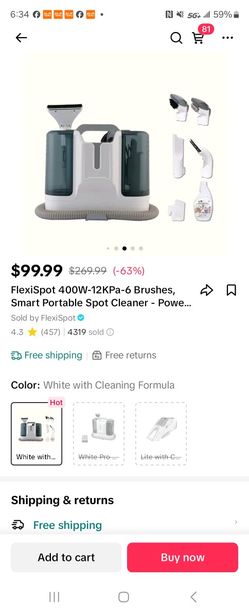 FlexiSpot 400W-12KPa-6 Brushes
Smart Portable Spot Cleaner - Powe...