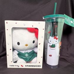 2025 Starbucks Hello Kitty Tumbler and Plush Gift Set