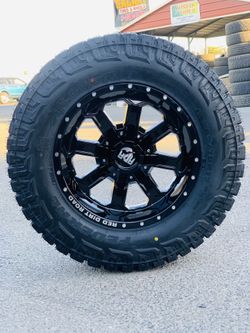 17x9 Gloss black rims and federal RT mud tires 6 lug Chevy gmc Toyota ford Nissan