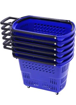 Blue Plastic Rolling Shopping Baskets Set of 6
