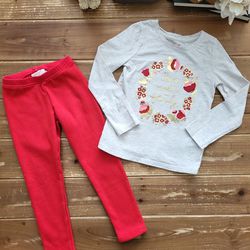 4T 2-PIECE OUTFIT 'LOVES MAKES A FAMILY' LIGHTWEIGHT LONG-SLEEVE W/RED GLITTERY LINED FLEECE LEGGING