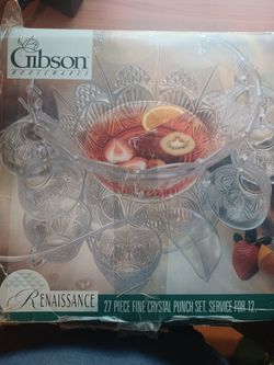 Fine crystal Punch Bowl Set With 12 Glasses And Hooks