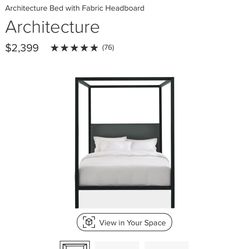 Room and board black Steele bed with fabric headboard