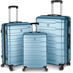 set of 3 Suitcase Luggage Set Spinner Carry on Luggage with TSA Lock (Aqua Blue)