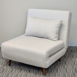 Beige Faux Linen Futon Chair Bed