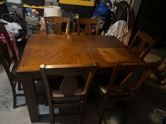 Wood Dining Table with 6 Chairs