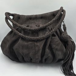 DanAzan Brown Suede Sparkled Shoulder Purse Hippie Boho Braided Handles *READ*