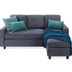 3 Seat, L-Shape Design, Reversible Ottoman Bench, 680lb Capacity - Blue/Gray