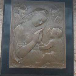 Vintage Medallic Art Co. NY Virgin Mary & Baby Jesus Bronze Plaque Paperweight