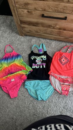 Three girls swimsuits size 7-8 wonder nation brand all two piece bathing suits halter top