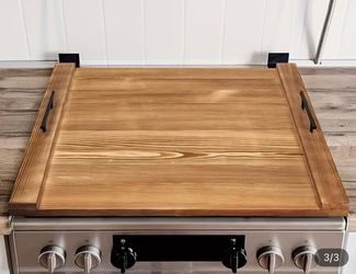Brand new wooden stove cover with handles, large 30x22 inch wood stove cutting board cover for extra space on your kitchen counter, farmhouse style el