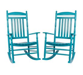 New Set of 2 Outdoor/Indoor Rocking Chairs, Oversized Patio Rocker Chair Comfortable High Back,Blue