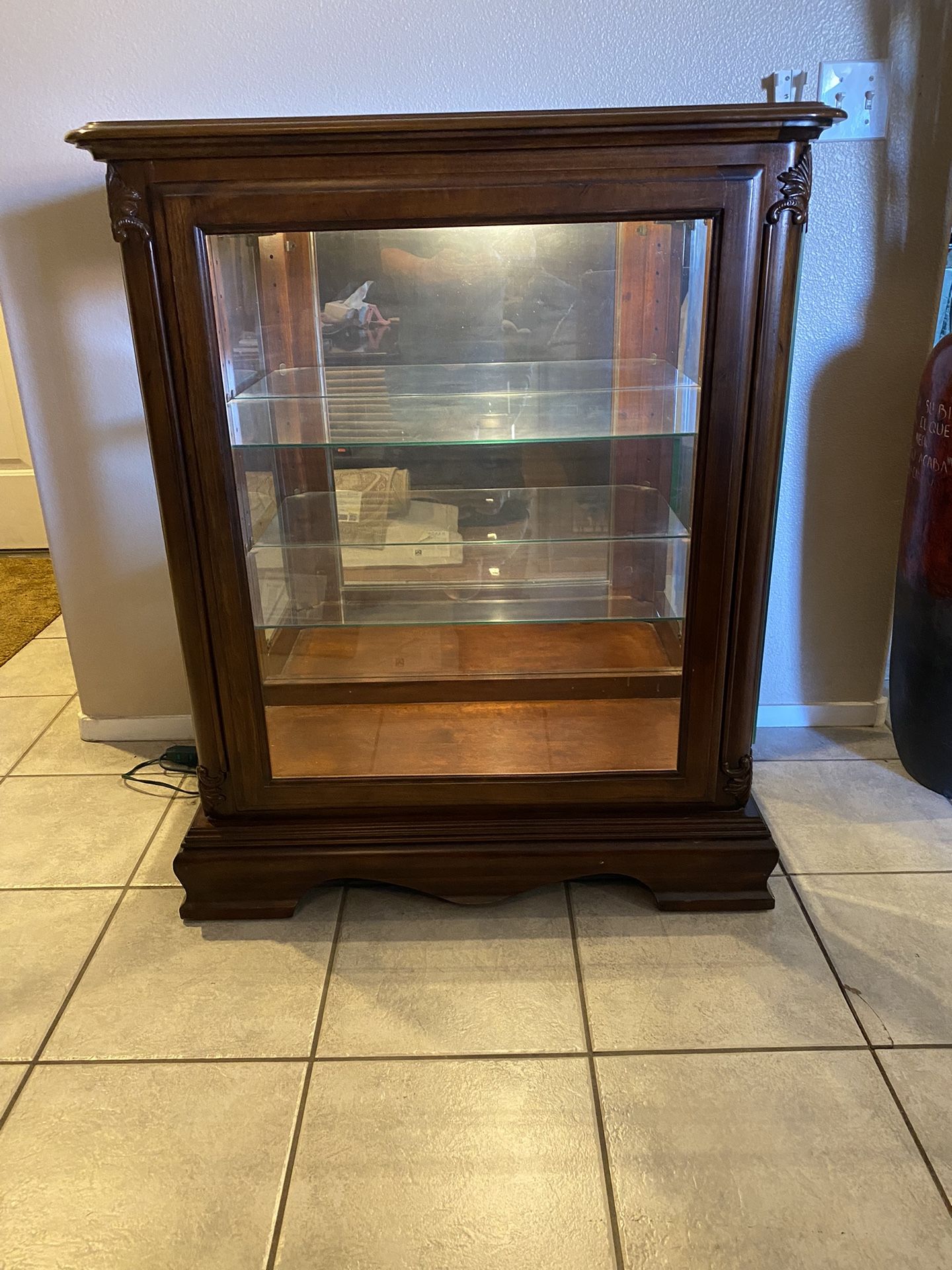 Antique Lighted Curio Cabinet 35”x17”x42”