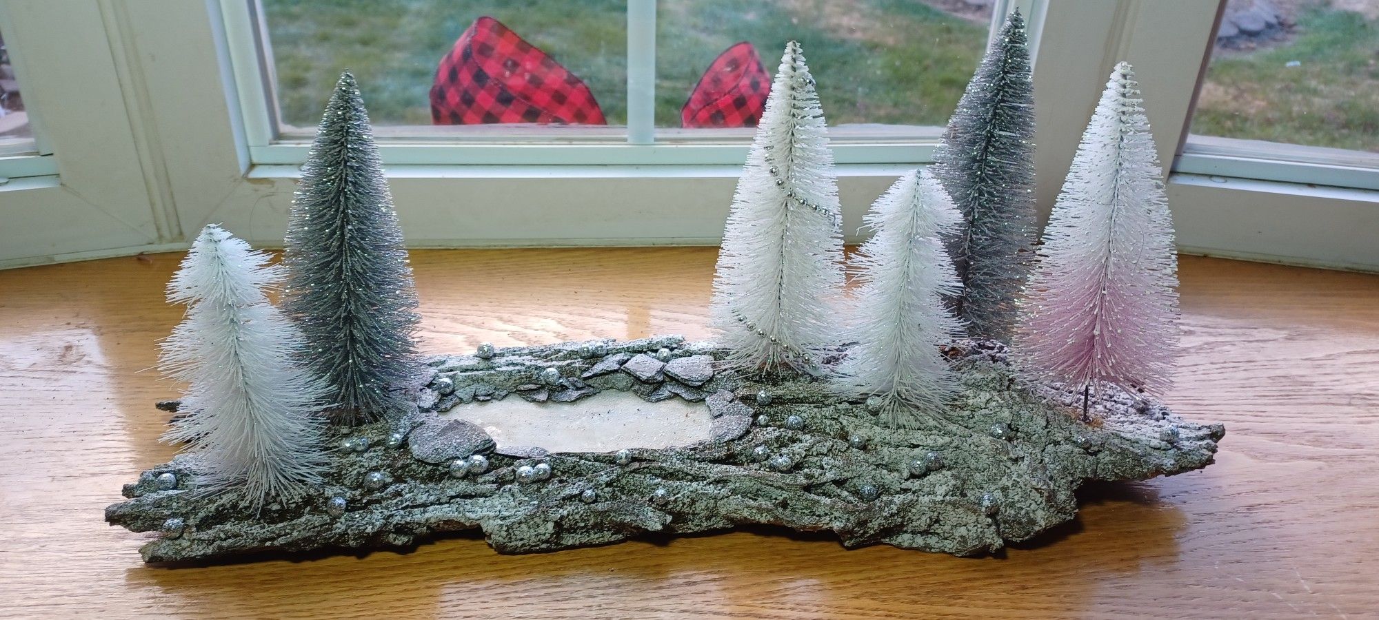 Holiday Winter Decoration Centerpiece Made Of Real Tree Bark