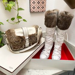✨ Coach Fur Handbag And Snow Boots Size 9.5 ✨