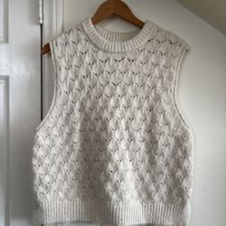 Universal Thread Cream White Crochet Pullover Sweater Women's Sz L  21" across
