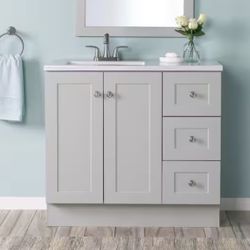 Bannister 37 in. Single Sink Pearl Gray Bath Vanity with Granite-Look Colorpoint White Cultured Marble Top (Assembled)