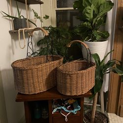 Brown Wicker Baskets (matching) / Wood Baskets / Storage Baskets / Handwoven Baskets / Night Stand / Side Table / Bookcase / Desk Chair