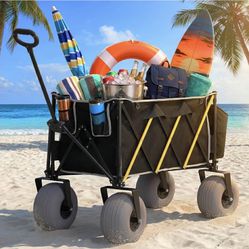 Brand New In The Box- Beach Wagon with Big Wheels for Sand, Heavy Duty 350lbs Folding Beach Wagon with 10.5" All-Terrain Inflatable Wheels, Utility C
