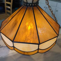 Vintage Stained Leaded Glass Ceiling Swag Lamp Light