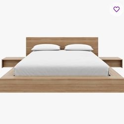 Queen Size Modern Bed Set — Tan | Headboard + night stands Included