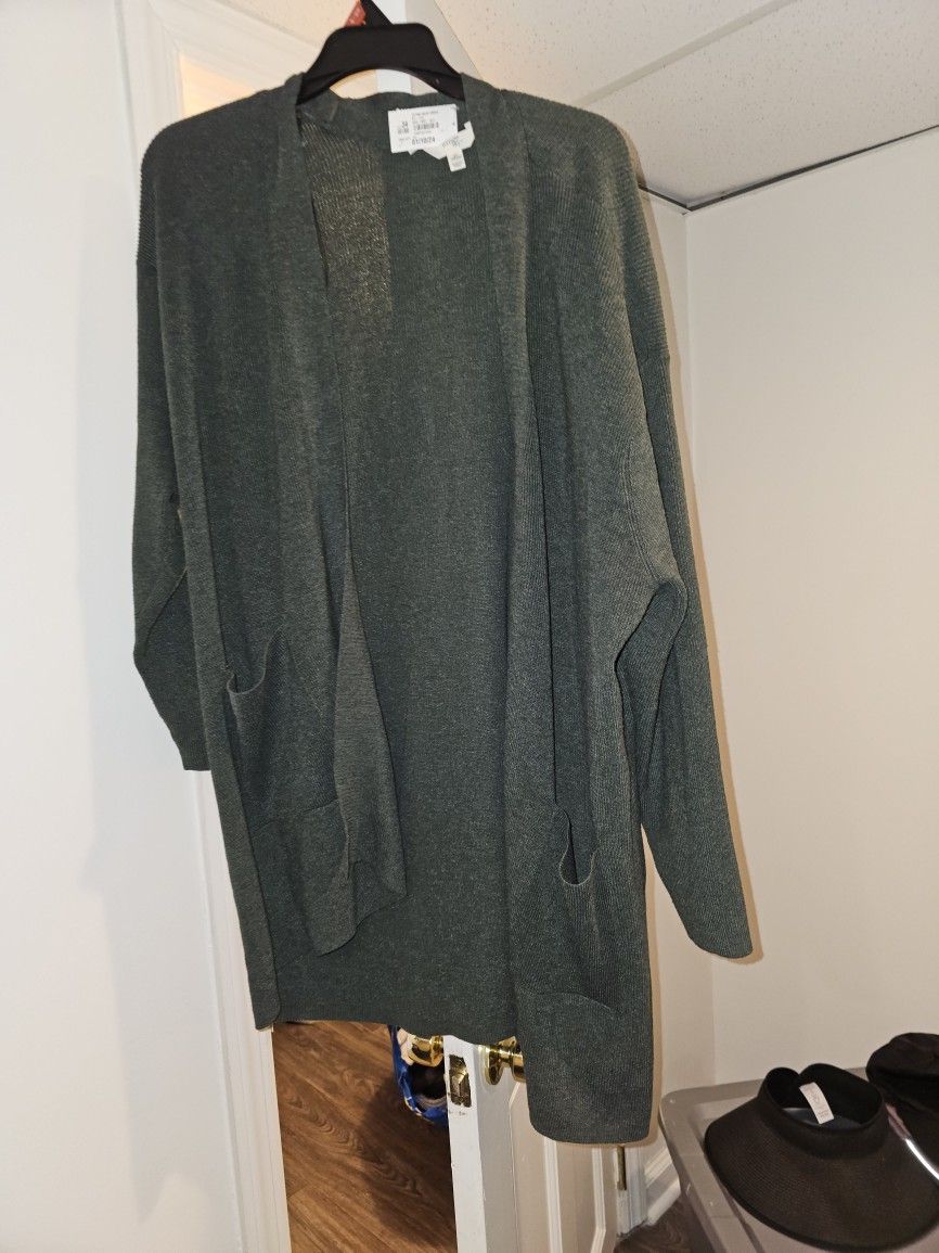 Womens Size 4x Khaki Green Cardigan Duster Sweater 