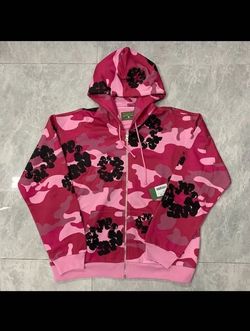 denim tears wreath pink zip up