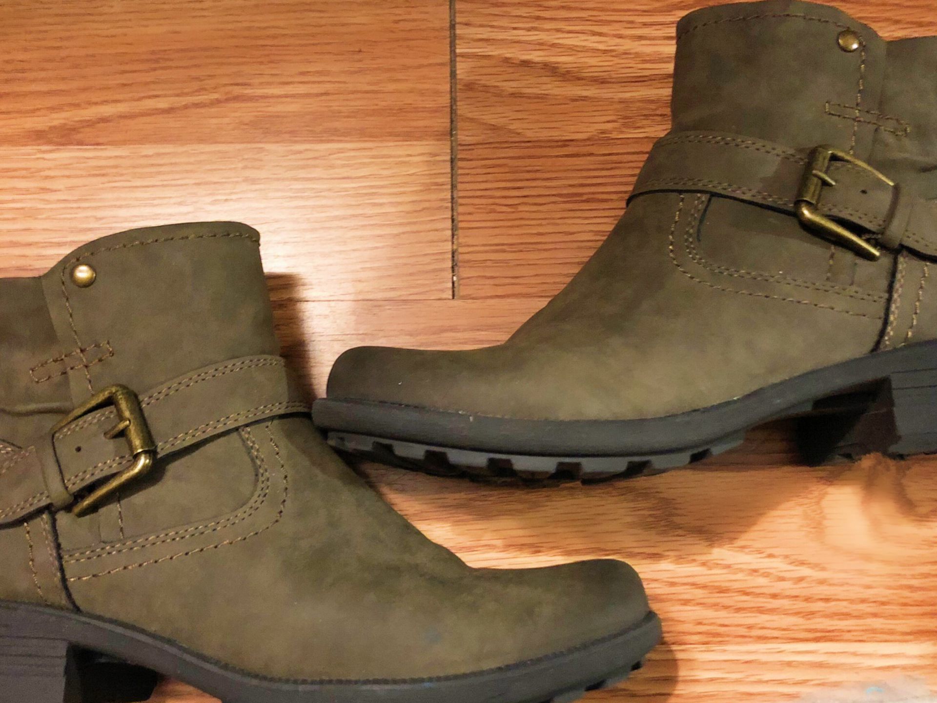 Olive Green Leather Ankle Boots