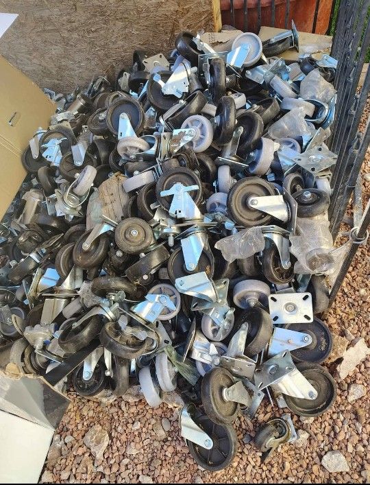 Heavy-duty swivel casters with brakes, various sizes, $10 each