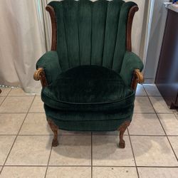 Vintage Emerald Green Velvet Accent Chair