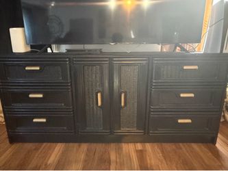 Black Rattan/Wicker Dresser TV Stand