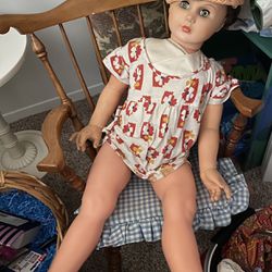 3 Foot Tall 50S Large Baby Doll With Vintage Rocker