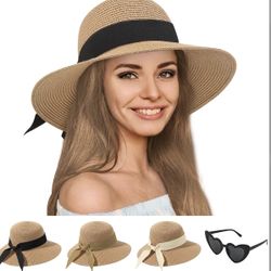 Summer Hat Set New ( 1 Hat, 3 Ribbons, 1 Glasses)