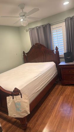Queen Bed Frame + Matching Nightstand – Solid Wood
