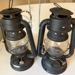 Two Vintage Black Metal Lanterns