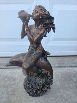 Mermaid with Conch Shell Decorative Statue