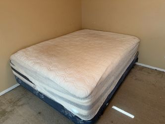 Queen size mattress, box springs, and frame