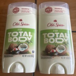 2x Old Spice Total Body Aluminum Free Deodorant Stick FIJI Scent 3oz Each - NEW