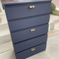 5 Drawer Dresser - Navy & Gold - Refinished