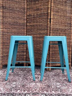 Pair of Teal Metal Counter Stools (24")-Very Good Condition