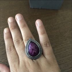 Antique Silver Drop Shaped Purple Stone Ring