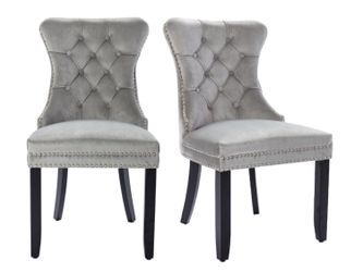 Gre nock chair High Back Velvet Tufted Nailhead Upholstered Dining Chairs, Solid Wood, Ring